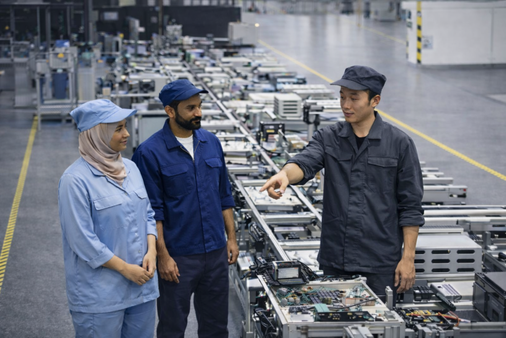 ンガポールの工場内で作業するスタッフの企業撮影